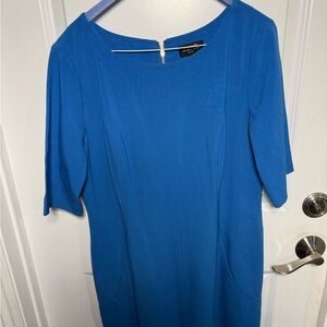 Tahari Blue Sheath Dress with Bateau Neckline